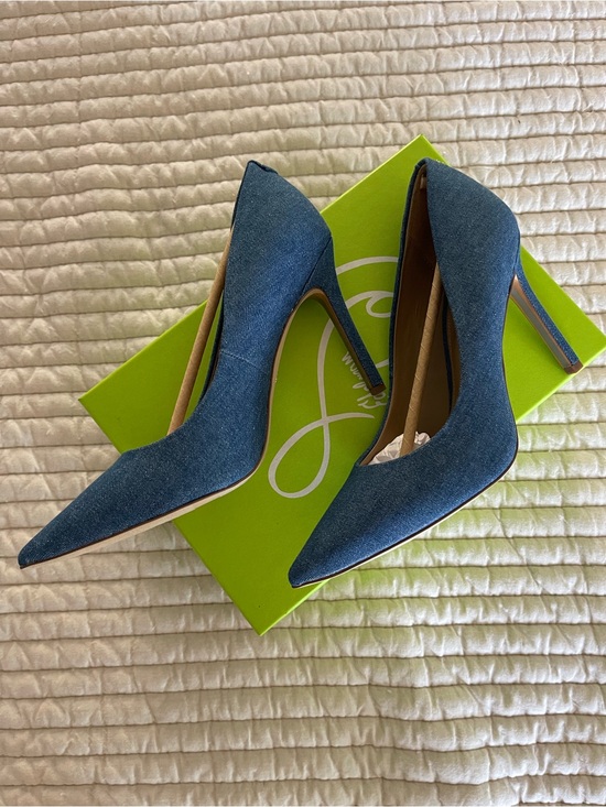 Sam Edelman Shoes - Classic Pointed-Toe Denim High Heel Pumps - Blue